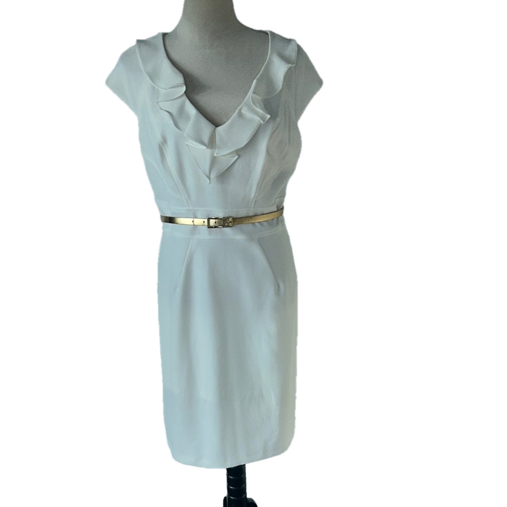Studio I: Off White Ruffled Dress: Size 12